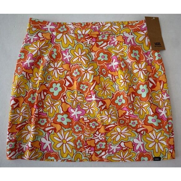 VANS 00039F Women's Sz XS Orange Allover Resort Floral Print Mini Skirt - Picture 1 of 6